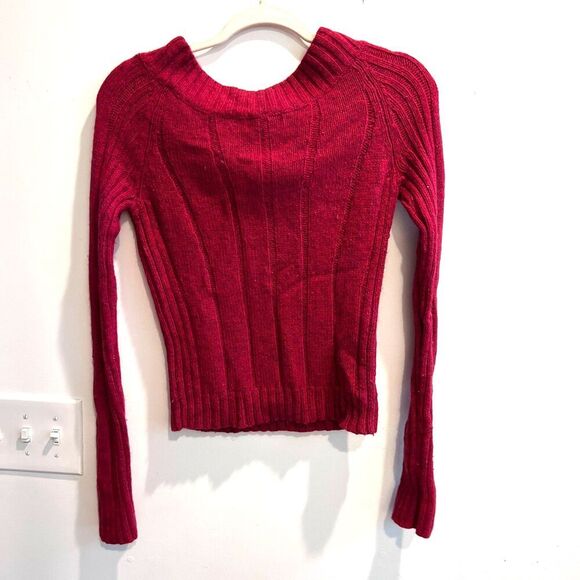 Vtg Express Women Red Pullover Sweater L Boat Neck Knit Wool Angora Long Sleeve - Picture 2 of 6
